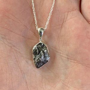 Rough Meteorite Sterling Silver Pendant & Adjustable Chain, Unique Jewelry